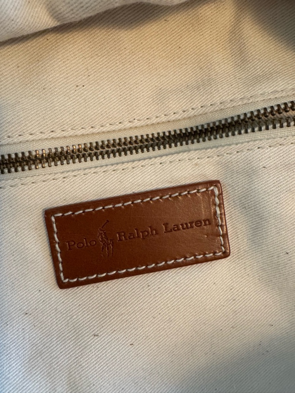 Rare Polo by Ralph Lauren Navy Tote with Red Logo and Cream Straps - Picture 8 of 16